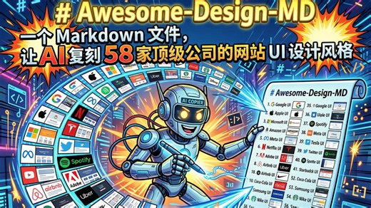awesome-design-md：一个 Markdown 文件，让 AI 复刻 58 家顶级公司的网站 UI 设计