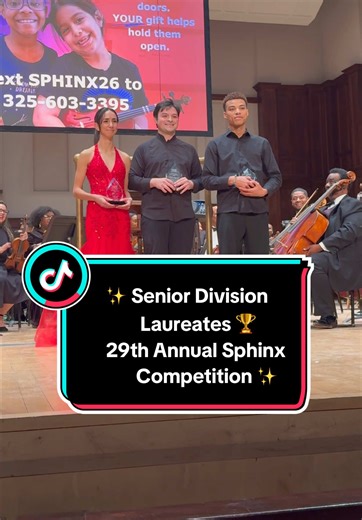 Senior Division Laureates 🏆 29th Annual Sphinx Competition 🥇 1st Place | Andres Sanchez, cello | Prize: $50,000 Robert Frederick Smith Prize 🥈 2nd Place | Sophie Ayer, violin | Prize: $20,000 🥉 3rd Place | Taylor Abbitt, bass | Prize: $10,000 🏅 Audience Choice | Taylor Abbitt, bass | Prize: $5,000 💬 Comment SPHINX to watch the Finals Concert. #SphinxCompetition #SeniorDivision #ClassicalMusic #MusicTok #Sphinx