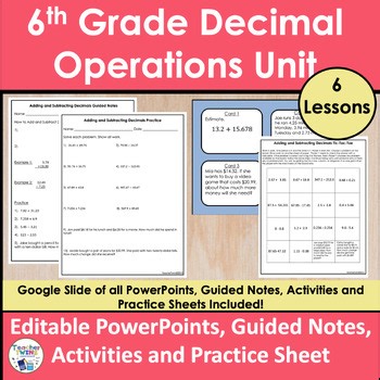 6th Grade Operations with Decimals - Add, Subtract, Multiply and Divide Decimals