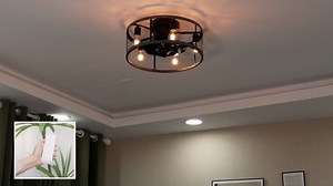 Ohniyou 20" Flush Mount Caged Ceiling Fans with Lights and Remote Farmhouse Indoor Covered Outdoor Ceiling Fans for Patio Kitchen Bedroom - Walmart.com