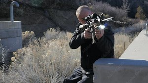 Tactical Assult Rifle With a Lazer and Flashlight Military Style Ar-15 Stock Video