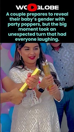 Funny couple struggles to pop gender reveal confetti before announcing their baby girl