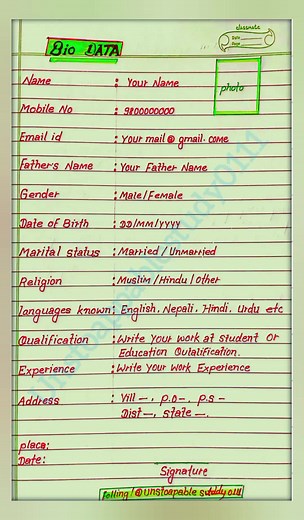 SAMPLE OF BIO DATA #unatoapablestudy0111