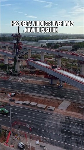 HS2 viaducts now in position over the M42 #hs2 #civilengineering #drone #shorts #construction