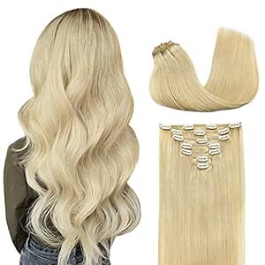 DOORES Clip in Hair Extensions Bleach Blonde 100g 7pcs 14 Inch Real Human Hair Extensions Straight Natural Remy Weft