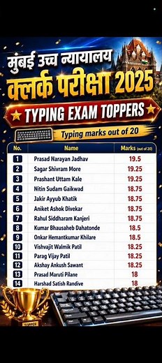 Mumbai High Court Clerk Exam 2026 Typing Test | Toppers 2025 | #clerk #highcourt #mumbaihighcourt