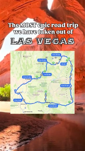Adventure Family Vlog | Travel Tips & Adventures on Instagram: "This might be the most epic road trip you can take from Las Vegas 👀 ⸻ EPIC SOUTHWEST ROAD TRIP ITINERARY 📍 Start + end in Las Vegas | National parks + iconic stops ⸻ STOP 1: Grand Canyon National Park 🚗 Las Vegas → South Rim (4.5 hrs) Things to do: • Sunrise or sunset at Mather Point • Rim Trail (easy + family-friendly) • South Kaibab Trail to Ooh Aah Point • Desert View Watchtower ⸻ STOP 2: Monument Valley (Navajo Nation) 🚗 Gra