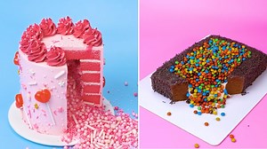 Sprinkle filled cake and candy chocolate loaf