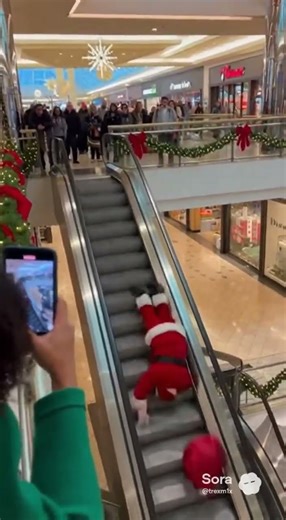 Santa falling down a escalator