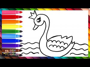 Draw and Color a Pretty Swan 🦢🌊🌈 Kids Drawings