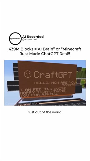 Ai Recorded on Instagram: "🚨 Minecraft just broke the internet. A creator built a fully functional ChatGPT-like AI inside Minecraft using nothing but Redstone. 🔹 The project, called CraftGPT, runs on a Redstone computer made of 439 million blocks. 🔹 It recreates transformer model components like attention layers, embeddings, and even a 1,920-token vocabulary with 5M parameters across 6 layers. 🔹 Responses are generated from chatbot data hardcoded into the game — and with external servers, it