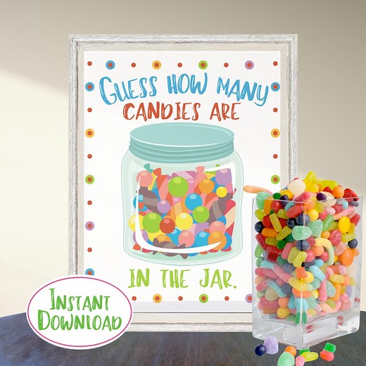 Guess How Many Candies Are in the Jar - Party Game Guessing Birthday Office - Classroom Ready to Print - Download - Pdfs - Sheets and Cards - Etsy