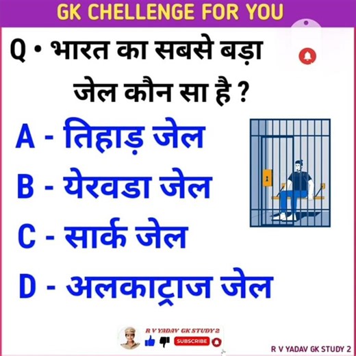 Gk Question Gk In Hindi General knowledge Gk Quiz | भारत का सबसे बड़ा जेल कौन सा है #khansir #gk