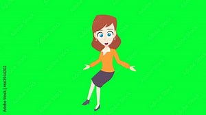 beautiful cartoon girl talking and explaining background and 2d animation, Cartoon character, cute lady, teacher talking, expressions, Education, women giving message, girl sitting, lady sit, green