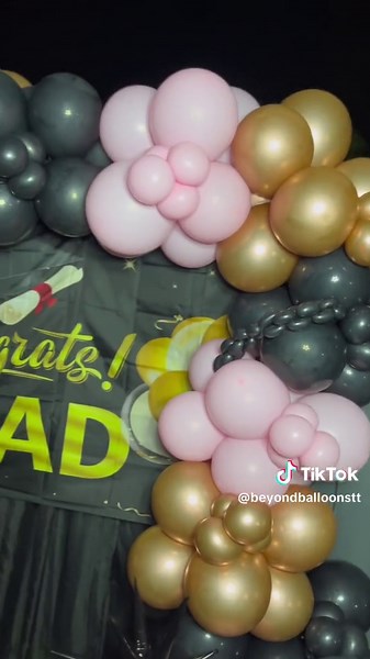 Cheers to new beginnings and endless possibilities 🎉🎓✨ #beyondballoonstt #trinidad #balloons #balloongarland #decor #graduation #gradszn #pink #black #rosegold #congratulations