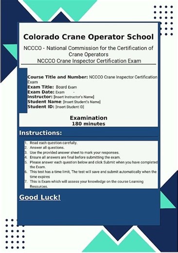 NCCCO National Commission for the Certification of Crane Operators NCCCO Crane Inspector Exam Review