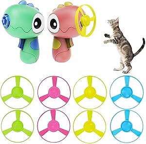 10 PCS Cat Fetch Toy with Colorful Flying Propellers Set, Cat Playing Tracking Interactive Toys for Kitten Chasing Training Hunting (Orange-Green)