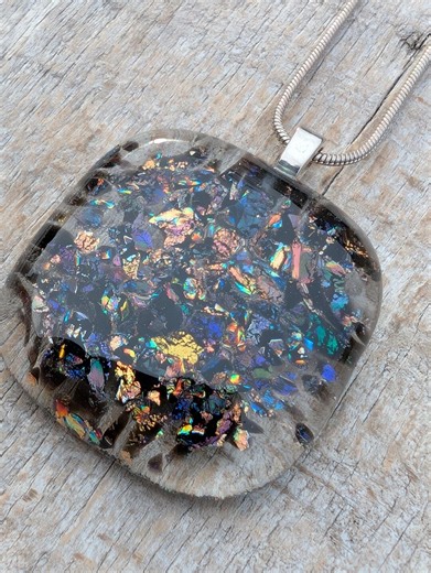 Dichroic Fused Glass Pendant Necklace: Gold, Purple, and Blue - Etsy