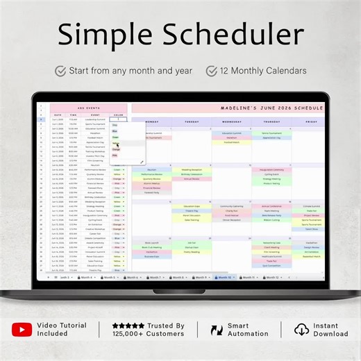Simple Scheduler Monthly Spreadsheet Digital Calendar Template Daily Planner for Events Business Meeting Tracker Schedule Google Sheets - Etsy