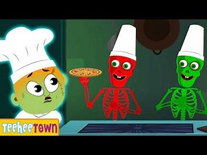 Five Skeletons Baking Pizza At A Party | Spooky Scary Songs By Teehee Town