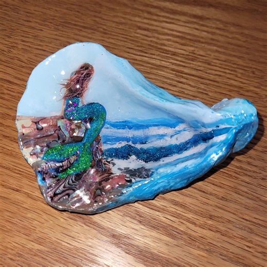 Hand-painted Mermaid Oyster Shell Art With Abalone and Glitter (4.25 X 3 Inch) - Etsy