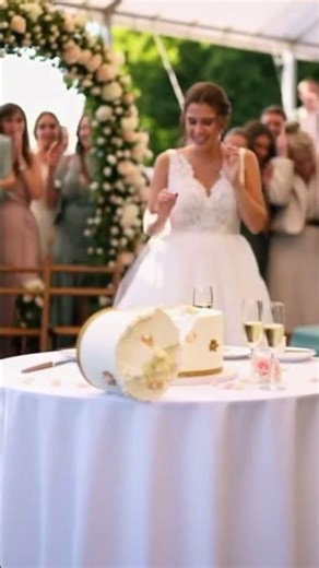 Bride's face when the dog attacks the cake #viral #wedding #shorts