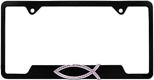 Elektroplate – Pink Crystal Christian Fish Ichthys on Black All-Metal Open Corners Premium 3D License Plate Frame Tag Holder for Cars/SUVs/Trucks Weather-Proof Automotive Accessory