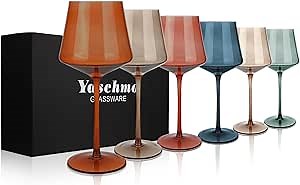 Colored Wine Glasses Set of 6, Large 16oz Hand Blown Crystal Wine Glassware, Stemmed Colorful Wine Glasses - Red & White, Modern & Elegant for Friends,Family,Wedding,Anniversary,Christmas,Birthday