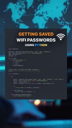 Show Any Wifi password with python in a second 🐍#python #hacking #warning #crypto #bitcoin #coding
