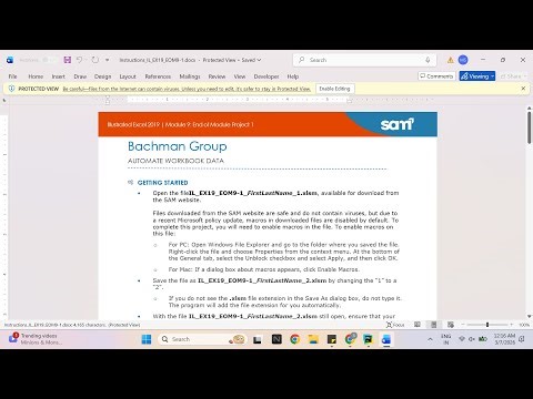 Illustrated Excel 2019 | Module 9: End of Module Project 1 Bachman Group