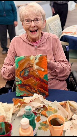 Things got colorfully creative at Preston House! Our residents explored canvas pouring — letting pastel paints swirl and flow into dreamy, one-of-a-kind masterpieces. #NothingLikeNavion #PrestonHouse #PathwaysToDiscovery | Preston House