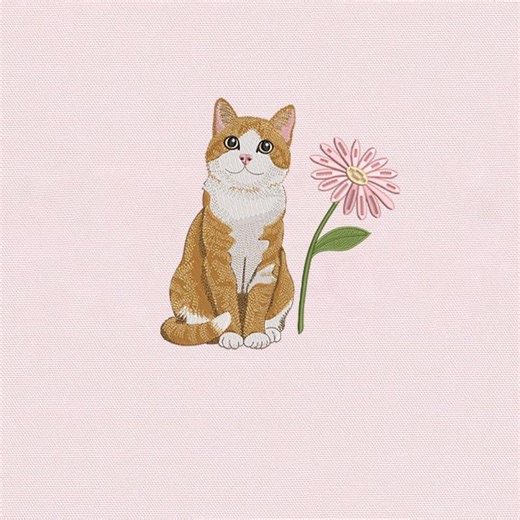 Cute Cat Embroidery Design With Flower, Cat Sitting Embroidery File, Floral Cat Machine Embroidery Pattern - Etsy