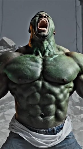 Transformation scene, man turning into Hulk, bones cracking, dramatic slow motion #hulk #aishorts