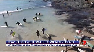 44K views · 319 reactions | Hundreds of surfers on the NSW South Coast are set to break a world record for the largest paddle out. 680 people paddled off a beach near Shellharbour yesterday, smashing the previous record of 511 people in California in 2017. www.7NEWS.com.au 7NEWS at 6pm. #7NEWS | 7NEWS Sydney | Facebook