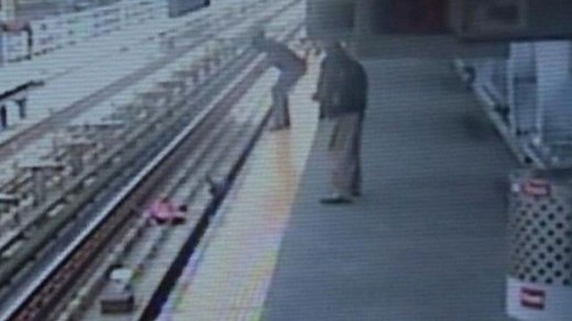 Baby Stroller Falls Onto Train Tracks