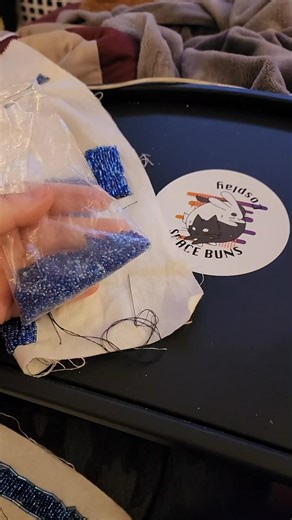 I really hope I have enough beads to finish this 😭😭😭 and I still have the collar to do!!! #spacebuns #spacebunscosplay #sewing #beadwork #touhou #seiga #seigakaku #handsewing