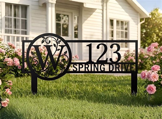 Personalized Metal Address Yard Sign With Monogram, Custom House Number Stake, Outdoor Address Plaque Decor - Etsy