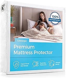 Linenspa Waterproof Mattress Protector, Queen Size – Fitted Sheet Style, Breathable, Machine Washable & Dryer Safe, White
