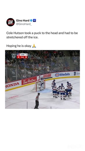 NHL HOCKEY MEMES & HIGHLIGHTS on Instagram: "Scary moment in the USA v. SUI world juniors game Hoping Cole Hutson is okay 🙏🏼"
