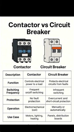 Contactor vs Circuit Breaker #circuit #electricalengineering #deference #electrical