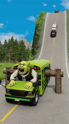 Police Car & School Buses vs Funny Ambulance vs Log Trap in BeamNG.drive