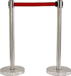 Mirror Stainless Steel Stanchions with RED Belt (2 PCS Set) 40"H