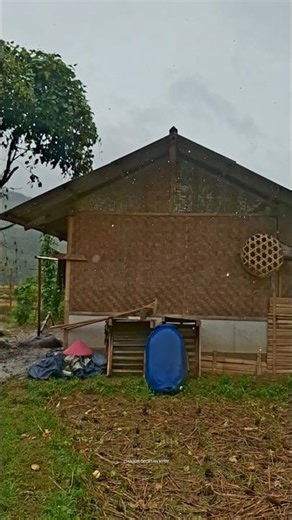 The atmosphere at Grandpa's hut feels cool when it rains #rain #village