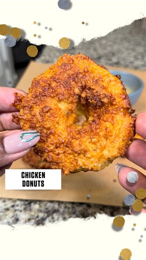 Jasmine Mays on Instagram: "Ingredients: 1 lbs ground chicken (I’ve also made them with ground turkey) ½ cup parmesan cheese (the refrigerated kind) 1 tsp pepper, garlic powder, paprika, & onion powder 2 large eggs ¼ cup of franks red hot ~2 tsp of parmesan for coating each Sauce is @chosenfoods - Chicken sauce Instructions: 1. Combine all the ingredients above, form them into donut shapes and then coat both sides with more parmesan cheese. 2. Spray air fryer with non-stick spray. 3. Air fry the