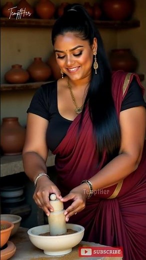 Maroon Saree Spice Magic – Rustic Kitchen Sensuality #TemptHer #shorts