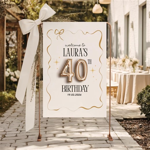 40th Birthday Welcome Sign, Editable Welcome Sign Template, Elegant Forty Birthday Poster, Modern Milestone Decor - Etsy