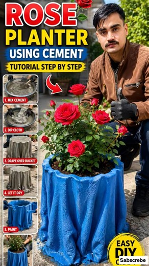 🌹 Beautiful Rose Planted Using Cement 🌿 Handmade Tutorial Step by Step#trending #shortvideo