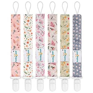 babygoal Floral Pacifier Clips, 6 Pack Binky Paci Holder Clips Leashes Fits Most Pacifiers and Binkies for Baby Girl and Boy Christmas Gift 6PS21