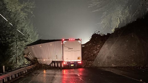 Landslide blocks Highway 30 west of Clatskanie