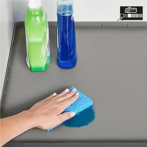 Amazon.com - GORILLA GRIP Waterproof Silicone Under Sink Mat with Raised Lip for Kitchen and Bathroom, 34 x 22 in, Cabinet Shelf Liner Stay in Place Mats Dishwasher Safe Drawer Liner, Organizer Tray, Gray
